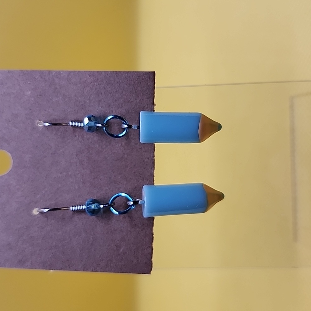 Blue colored pencil earrings